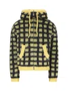 Marni Fuzzy Hooded Jacket With Bold Checkered Pattern In Multicolour