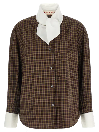 Marni Check Cotton Shirt In Brown