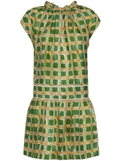 Marni Abstract-print Sleeveless Silk Dress In Primary_green