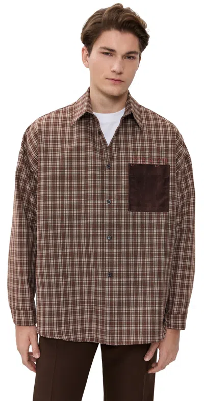 Marni Check Grain De Poudre Wool Shirt Maroon In Burgundy