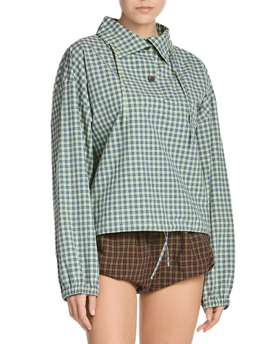 Marni Check High Collar Top In Green