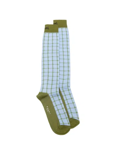 Marni Check Logo-detail Socks In Green