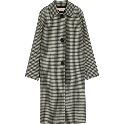 Marni Check Longline Wool Coat In Gray