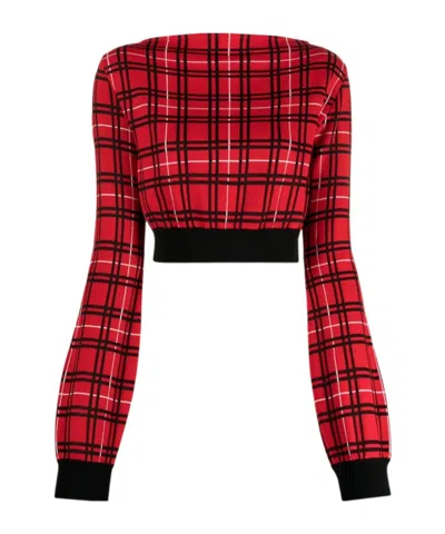 Marni Check-pattern Cropped Jumper In Red