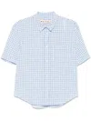 Marni Gingham Seersucker Short-sleeve Button-down Shirt In Blue