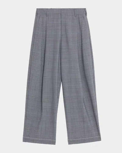 Marni Check Pleated Wide-leg Trousers In Gray