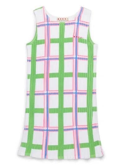 Marni Kids' Check-print Dress In White