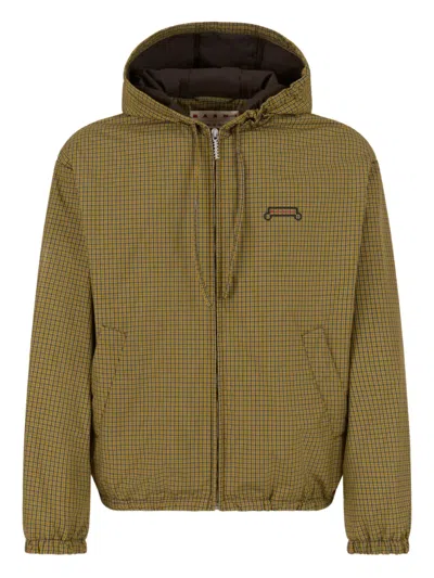 Marni Check-print Hooded Jacket In Green