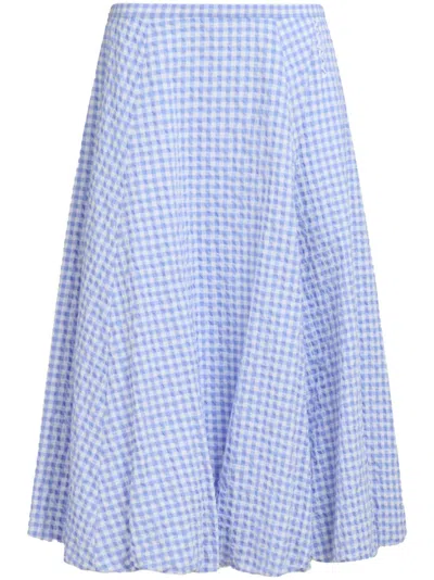 Marni Check-print Midi Skirt In Light Blue