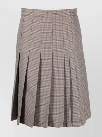 MARNI CHECK PRINT PLEATED WOOL BLEND SKIRT