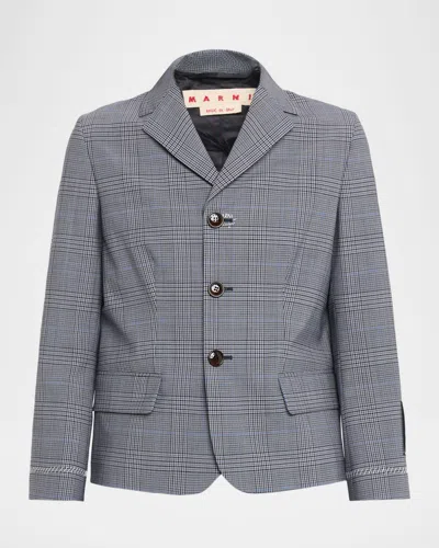 Marni Check Single-breasted Jacket In Gray