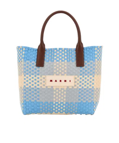 Marni Check Small Tote Bag In Purple