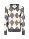 Marni Mens Endive Argyle-pattern V-neck Wool-blend Jumper In Cream