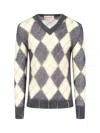 Marni Mens Endive Argyle-pattern V-neck Wool-blend Jumper In Crema