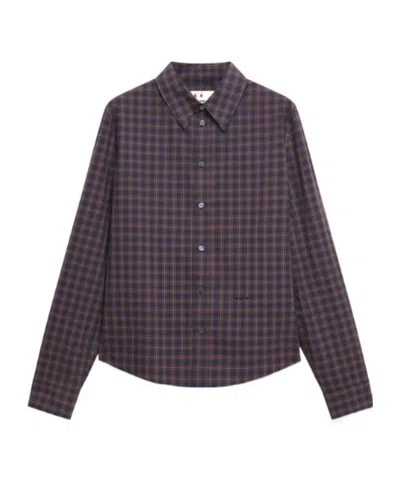 Marni Navy Checked Cotton Shirt In Multi