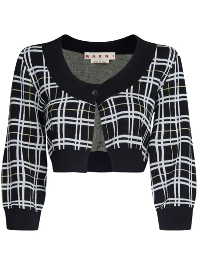 MARNI CHECKED CROPPED CARDIGAN