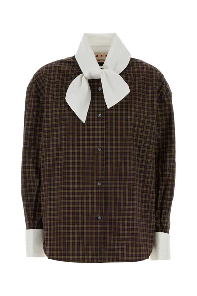 Marni Checked Embroidered Poplin Oversized Shirt