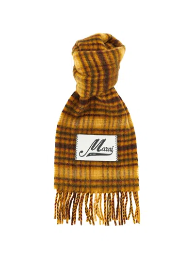 Marni Checked Fringed Scarf In Gray