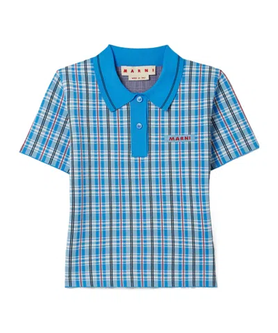 Marni Checked Jacquard-knit Polo Top In Blue
