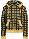 Marni Fuzzy Hooded Jacket With Bold Checkered Pattern In Yellow