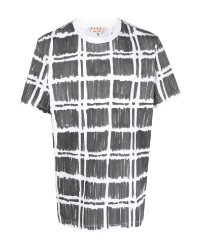 Marni Checked-print Cotton T-shirt In Gray