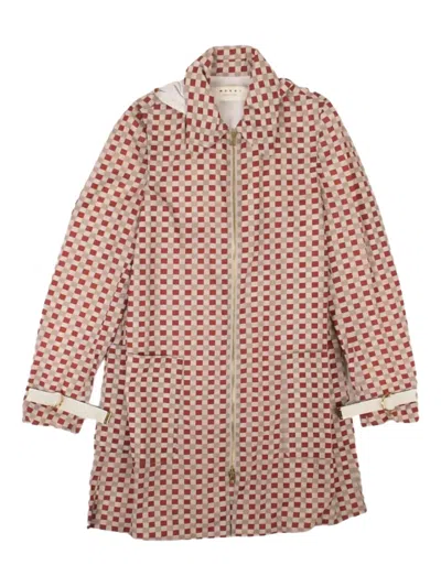 Marni Checked Raincoat In Beige