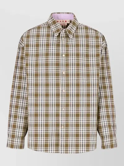 Marni Green Compact Cotton Shirt With Checked Pattern In Multi