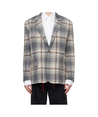Marni Checked Suit Coat In Gray
