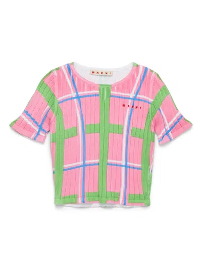 Marni Kids' Checked T-shirt In Rosa