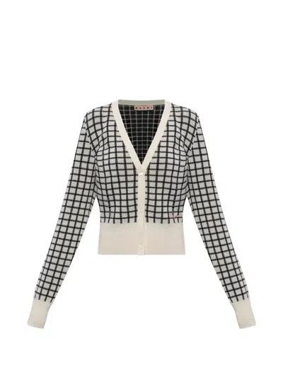 Marni Plaid Pattern Knitted Cardigan In Black