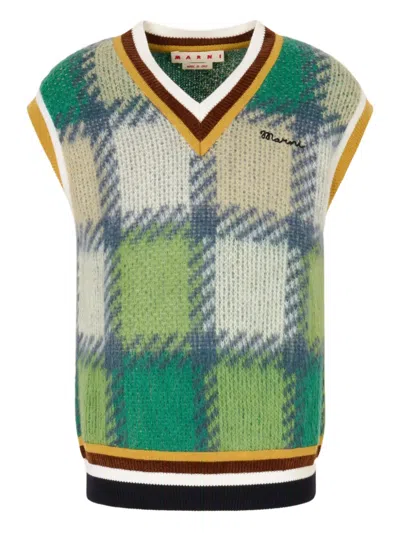 Marni Checked V-neck Vest In Multi