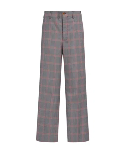 Marni Checked Virgin Wool-blend Trousers In Gray