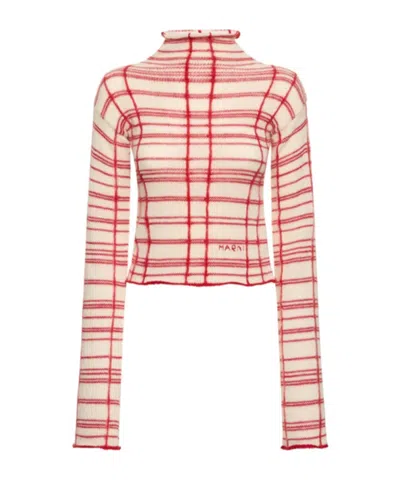 Marni Checked Wool Blend Turtleneck Sweater In Multi