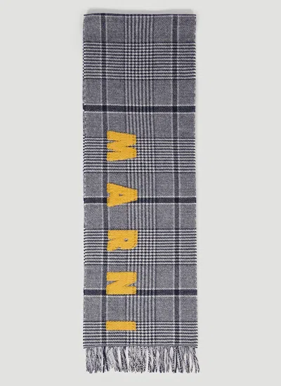 Marni Checked Wool Scarf In Grey