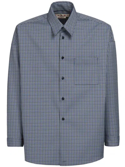 Marni Plaid Long-sleeve Shirt In Blue