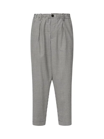Marni Checked Wool Trousers In Gray
