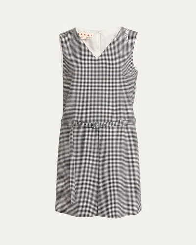 Marni Checker Belted Mini Dress In Black