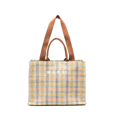 Marni Checkerboard Raffia Tote Bag In Nude
