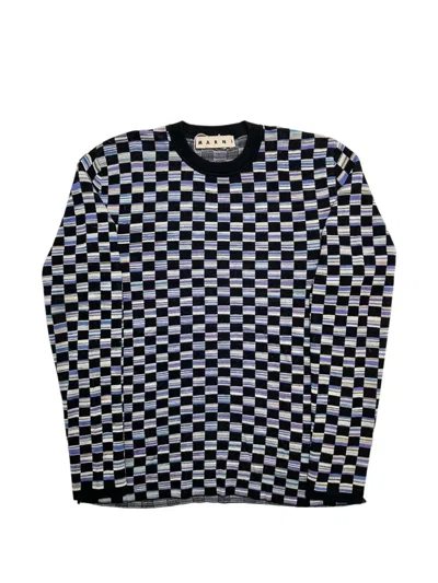 Marni Checkerboard-knit Sweater In Blue