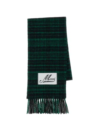 Marni Check-pattern Virgin Wool And Alpaca-blend Scarf With Logo Patch In Metallic