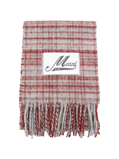 MARNI CHECK-PATTERN FRINGED SCARF