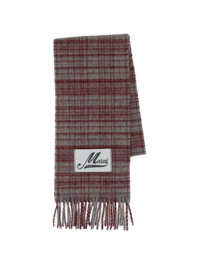 MARNI CHECK-PATTERN FRINGED SCARF
