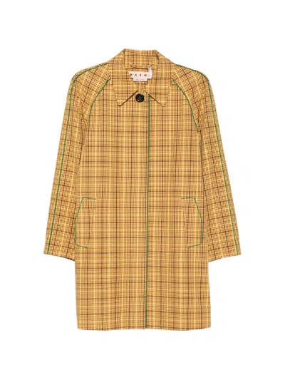 Marni Check-pattern Piping-detail Coat In Yellow