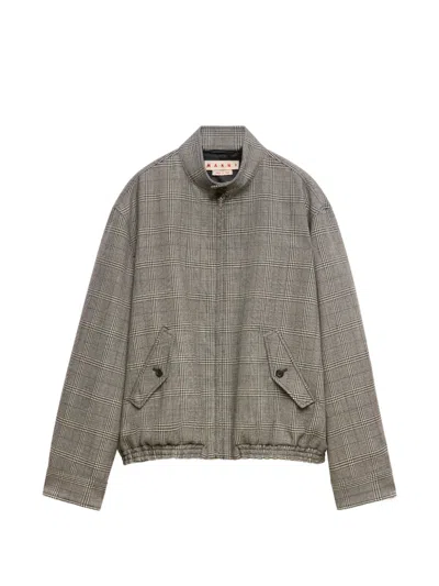 Marni Check-pattern Virgin Wool Jacket In Gray