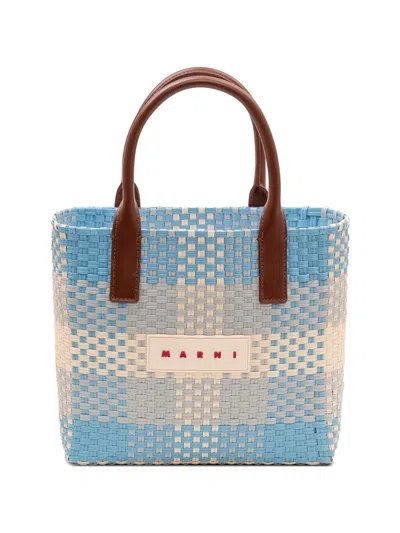 Marni Check-pattern Woven Tote Bag In White