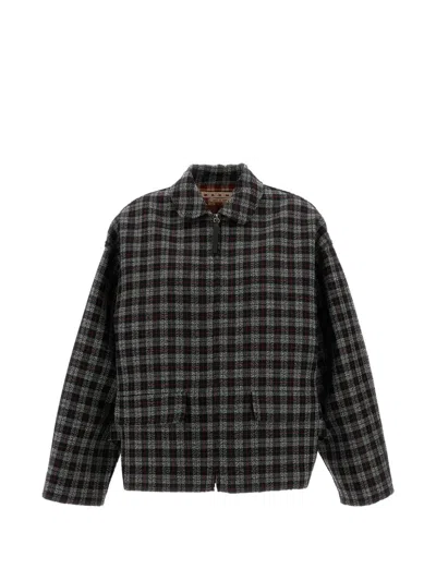 Marni Check-pattern Zip-up Jacket In Gray