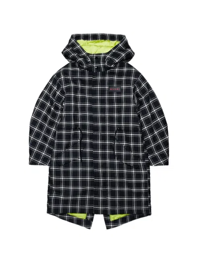 Marni Kids' Check-print Hooded Coat In Black