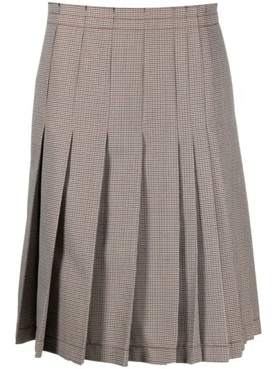 Marni Check-print Midi Skirt With Gathered Hem In Beige