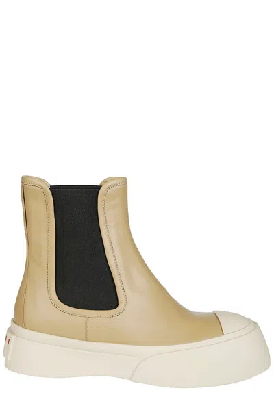 Marni 45mm Leather Chelsea Boots In Beige