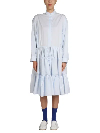 Marni Gathered Cotton-poplin Shirt Dress In Blue